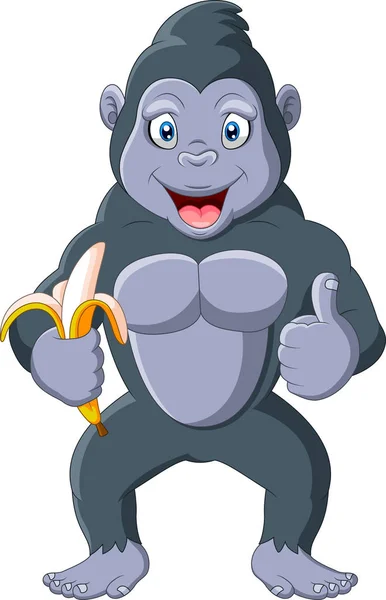 Cartoon Funny Gorilla Holding Banana — Stock Vector