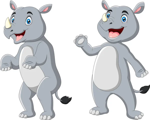 Cute Rhino Cartoon Waving Hand — Stock Vector