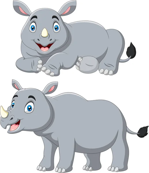 Cartone Animato Rinoceronte Felice Sorriso — Vettoriale Stock