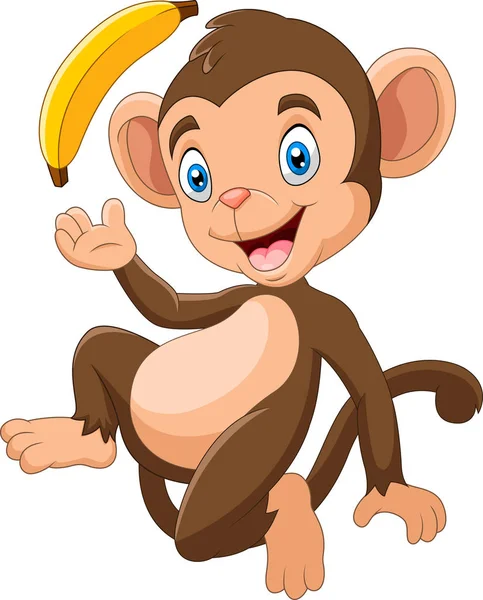 Cartoon Funny Monkey Holding Banana — Stock Vector