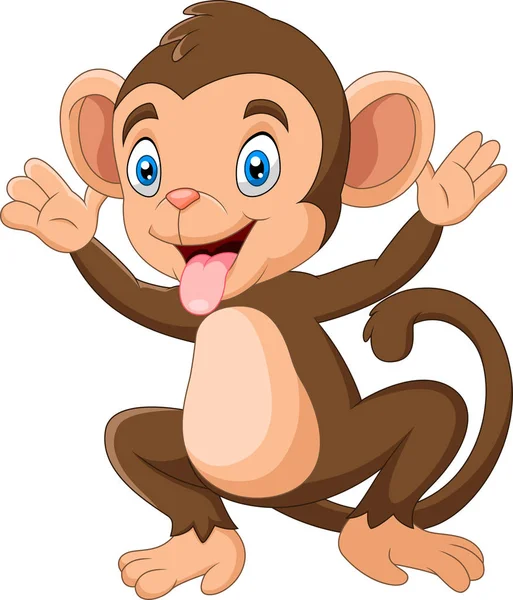 Cartoon Happy Monkey Waving Hand — Stock Vector