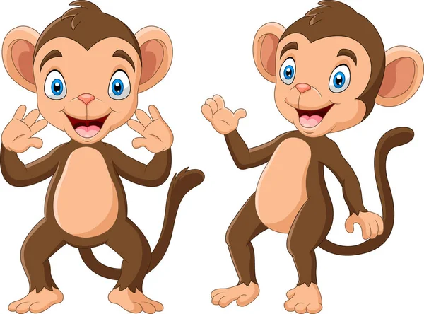 Γελοιογραφία Ευτυχισμένη Μαϊμού Κουνώντας Χέρι — Διανυσματικό Αρχείο