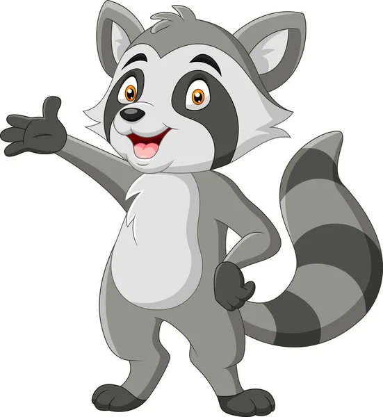 Cartoon Funny Raccoon Waving Hand — Stock Vector