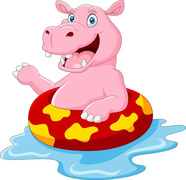 Kreskówkowy Hipopotam Nadmuchiwanym Pierścieniem — Wektor stockowy