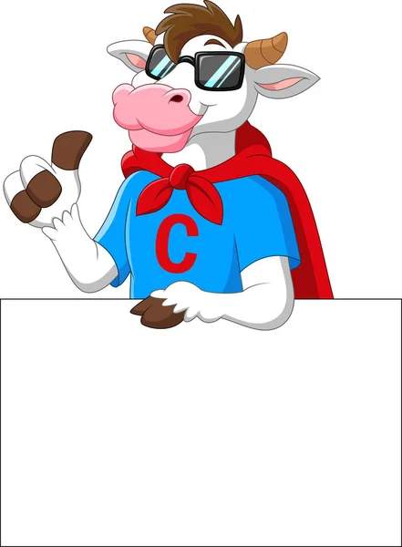 Bonita Vaca Dibujos Animados Con Signo Blanco — Vector de stock