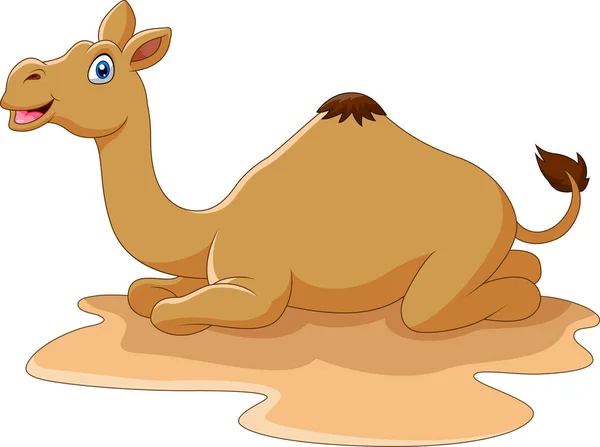 Cartoon Camelo Engraçado Sentado Deserto — Vetor de Stock
