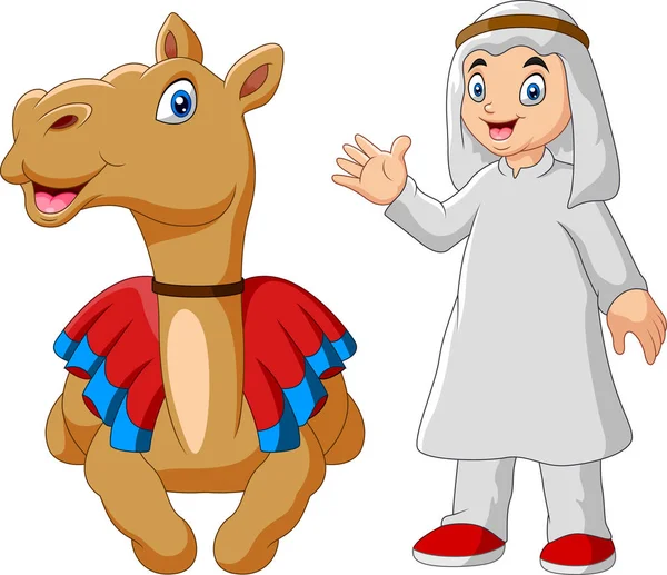 卡通Arab男孩与骆驼 — 图库矢量图片