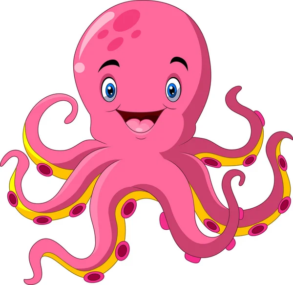 Cute Octopus Cartoon White Background — Stock Vector