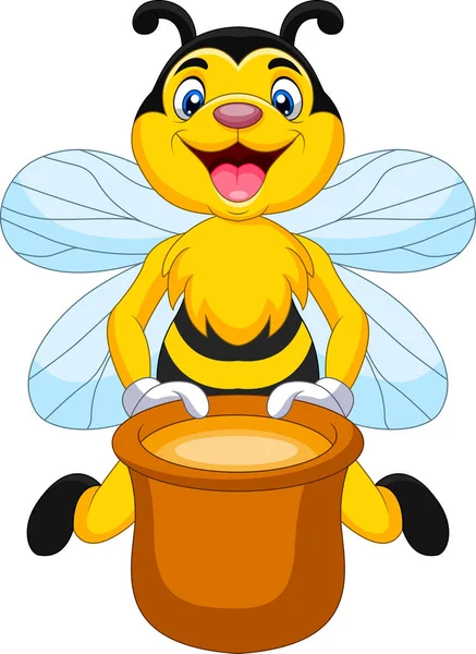 Cartoon Bee Honey Pot — 스톡 벡터