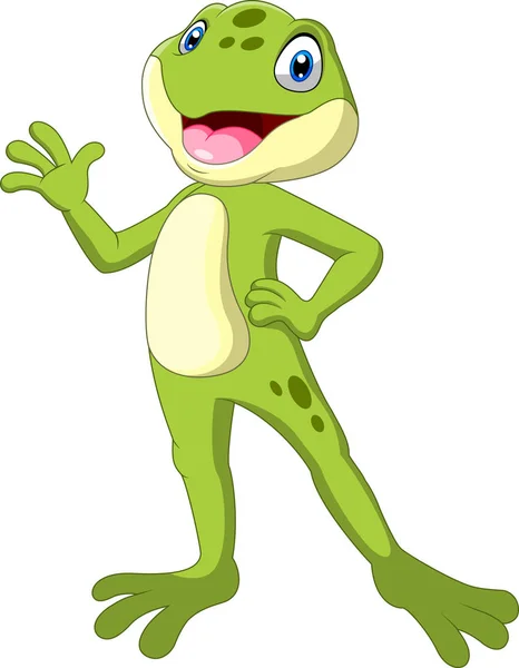 Cute Cartoon Frog Waving — 스톡 벡터