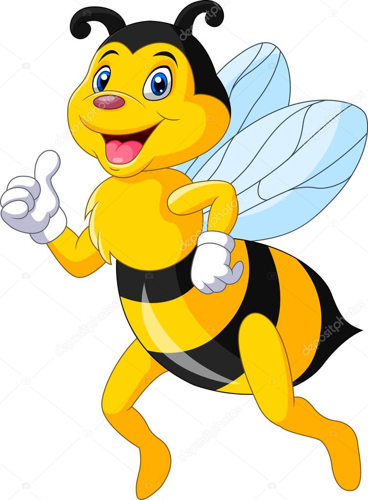 Cartoon happy bee giving thumbs up