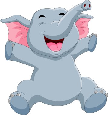 Şirin bir fil çizgi filmi oturuyor.