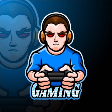 Oyuncu çocuk esport logosu maskot tasarımı