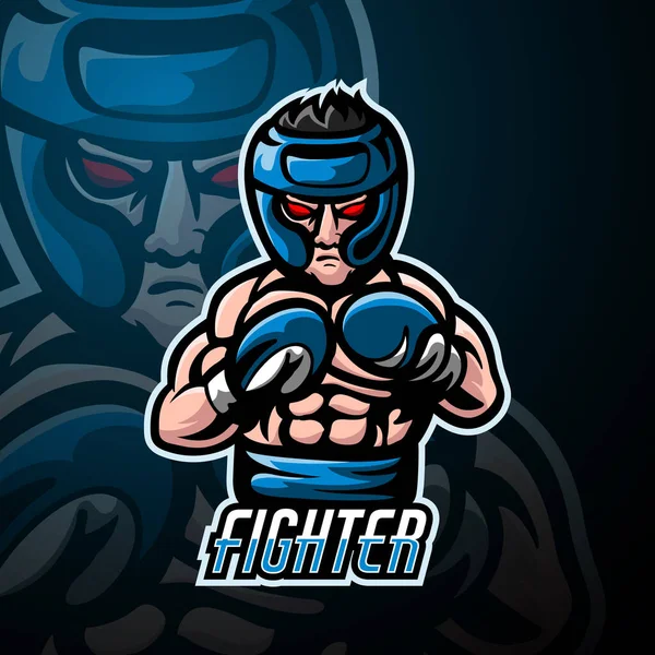 Luchador Mascota Deporte Esport Logo Design — Archivo Imágenes Vectoriales