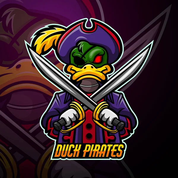 Duck Pirates Mascot Sport Esport Logo Design — Stock Vector