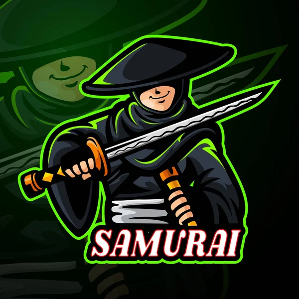 Samurai Mascotte Sport Esport Logo Ontwerp — Stockvector