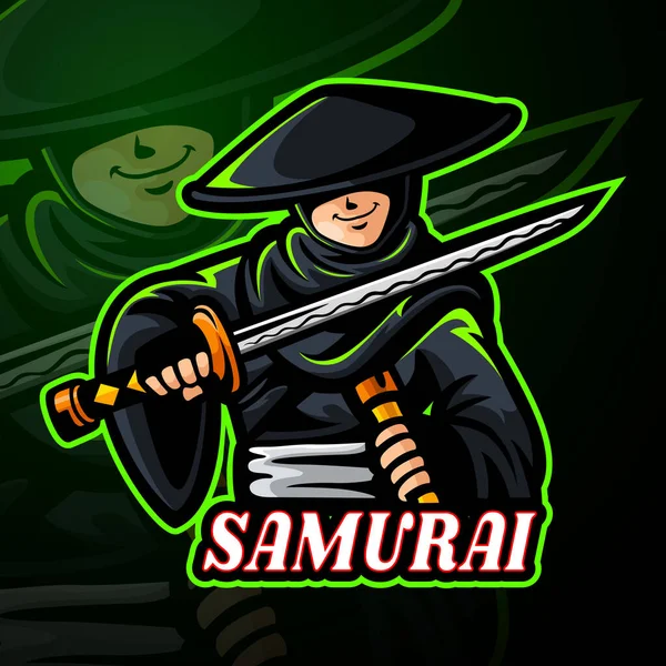 Samurai Mascota Deporte Esport Logo Design — Archivo Imágenes Vectoriales