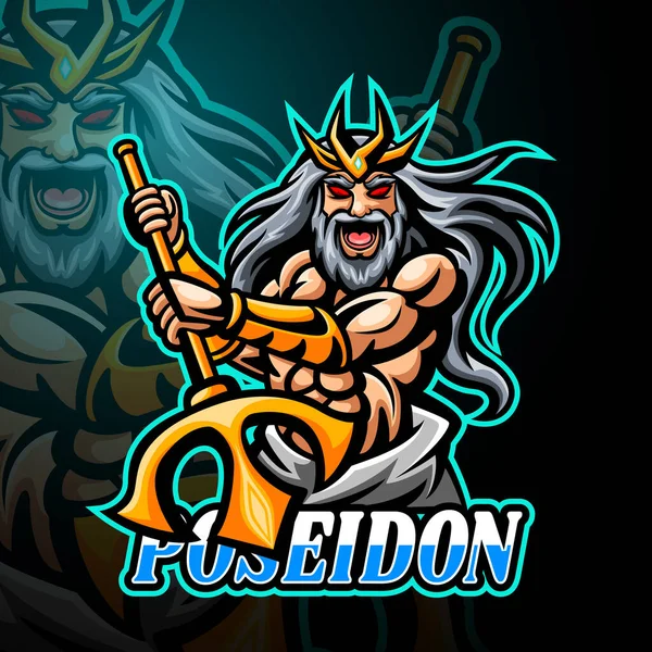 Poseidon Mascote Esporte Esport Logotipo Design — Vetor de Stock