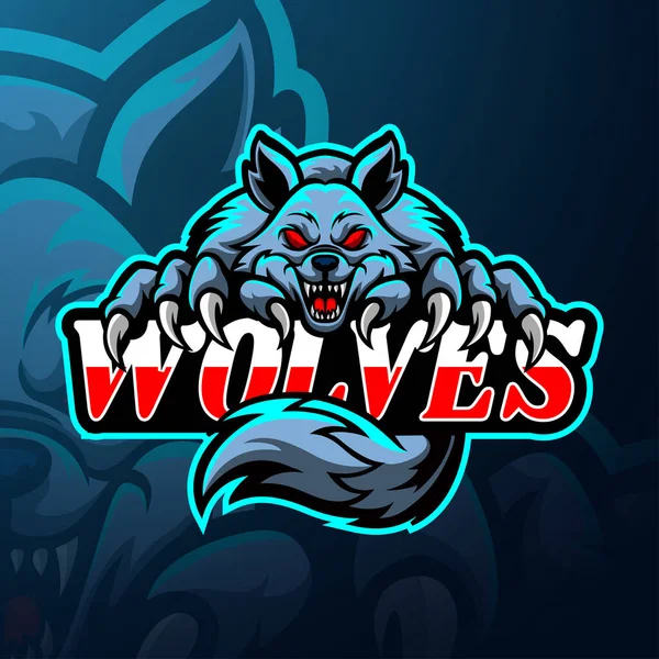 Lobos Esport Logo Mascota Diseño — Vector de stock