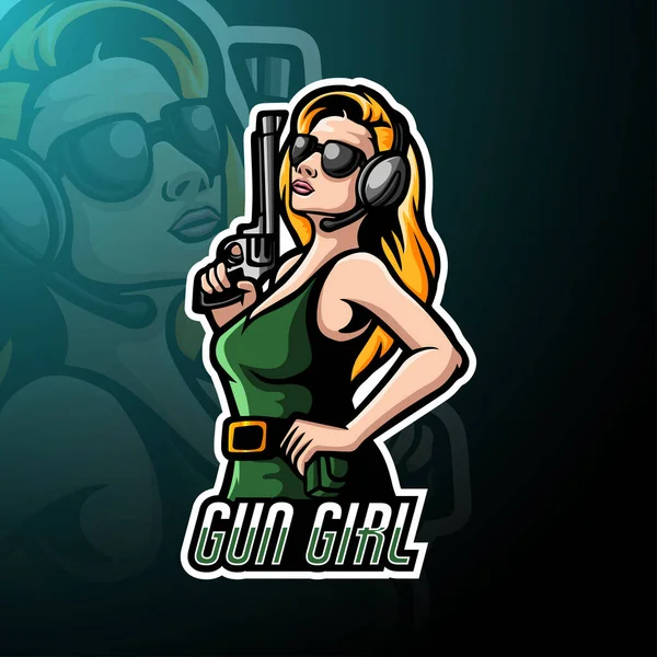 Gun Dziewczyna Esport Logo Projekt Maskotki — Wektor stockowy
