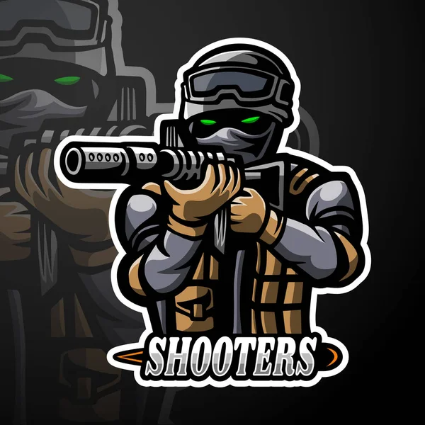 Shooters Esport Logotipo Mascote Design — Vetor de Stock