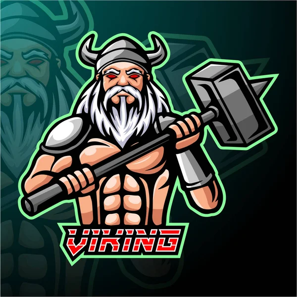 Viking Esport Logotipo Mascote Design — Vetor de Stock