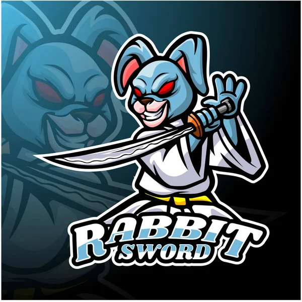 Rabbit Sword Esport Logo Mascot Design — Stock Vector