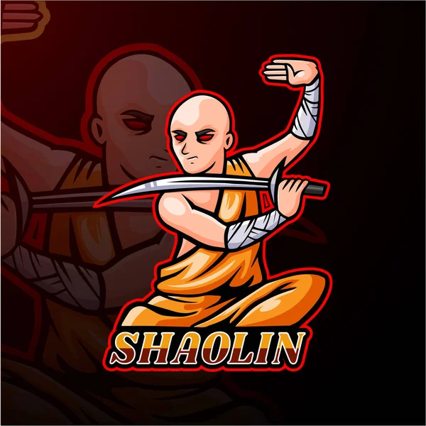 Shaolin Esport Logotipo Mascota Diseño — Vector de stock