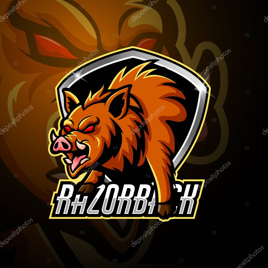 Razorback mascot sport esport logo design