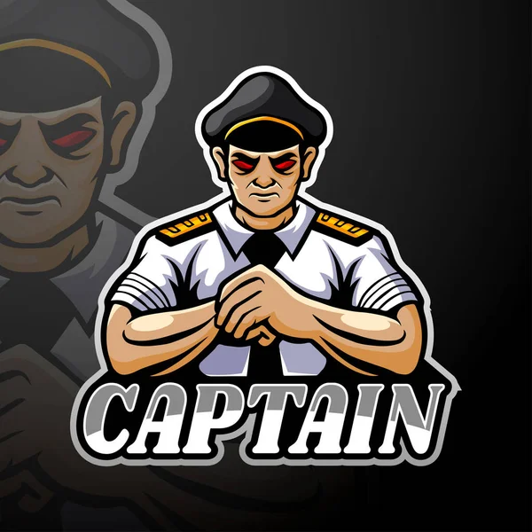 Kapten Esport Logotyp Maskot Design — Stock vektor