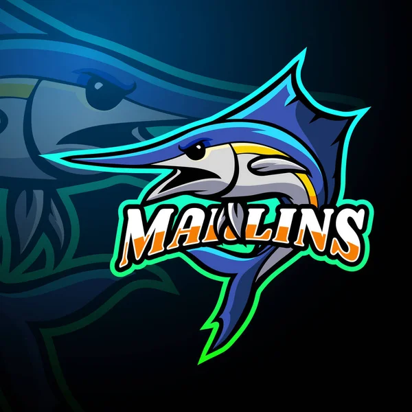 Marlin Esport Logo Disegno Della Mascotte — Vettoriale Stock