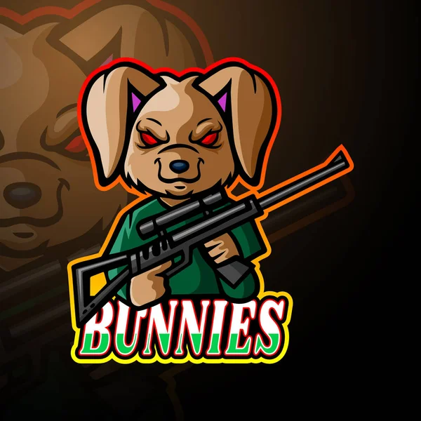 Tavşanlar Silah Esport Logo Maskotu Tasarımı — Stok Vektör
