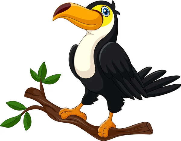 Mignon Dessin Animé Toucan Debout Sur Une Branche — Image vectorielle