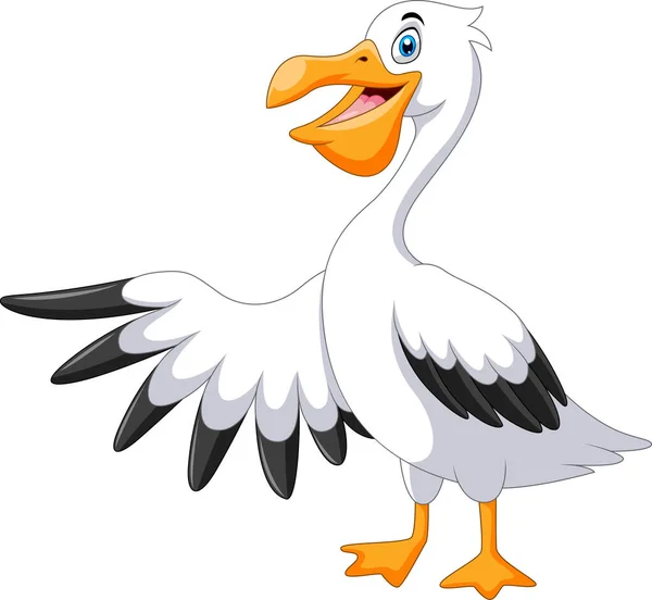 Simpatico Cartone Animato Pelican Agitando — Vettoriale Stock