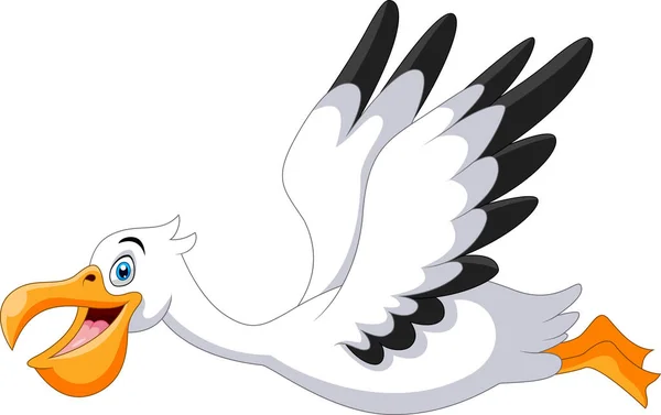 かわいい漫画ペリカンが飛んでいる — ストックベクタ