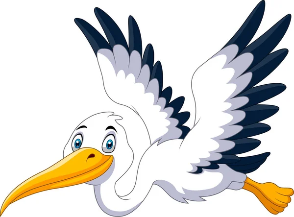 Cute Cartoon Stork Flying — Stock Vector