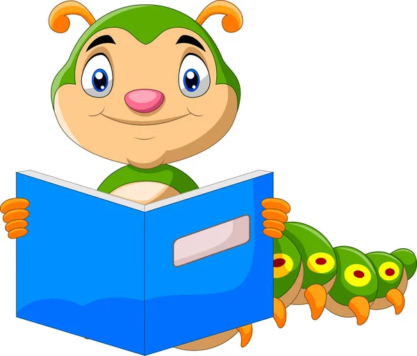 Cartoon Cute Caterpillar Reading Book — Stock Vector