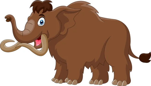 Cartoon Mammoth Walking Cute Happy — Stock Vector