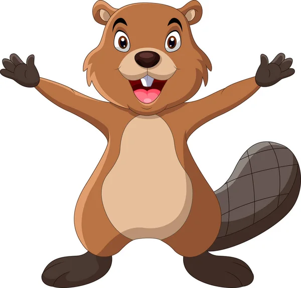 Cartoon Funny Beaver Pose Waving — Stock Vector