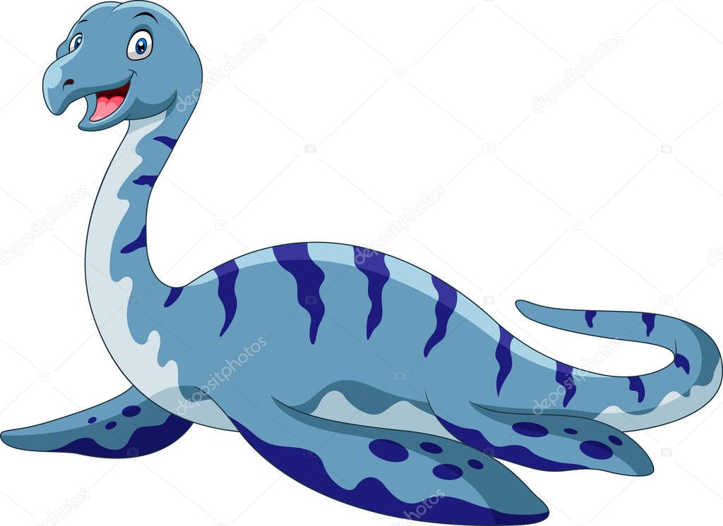 Cute funny cartoon plesiosaurus smile