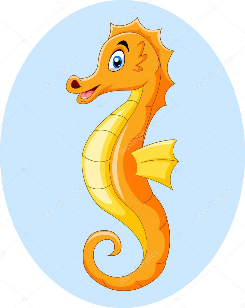Cute funny cartoon orange seahorse