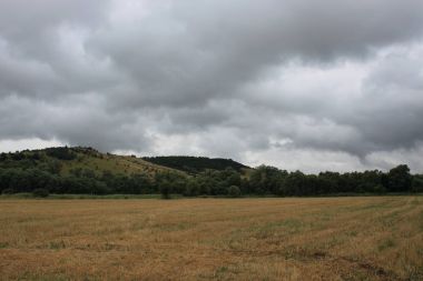 Bir alan ve bulutlar ile kırsal manzara