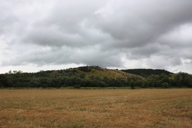 Bir alan ve bulutlar ile kırsal manzara