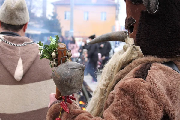 Surva Festival Bulgaria Masquerade Costume Bells Detail — Stock Photo, Image