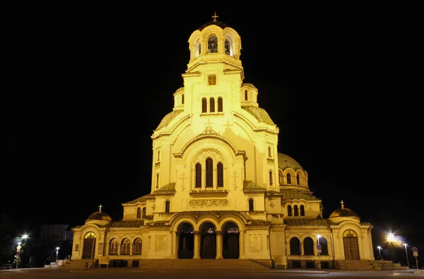 Nattfotografering Alexander Nevsky Cathedral Sofia Bulgariens Huvudstad — Stockfoto