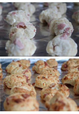 Ev yapımı peynirli hamur işi ısırıklarının yakın plan fotoğrafı.