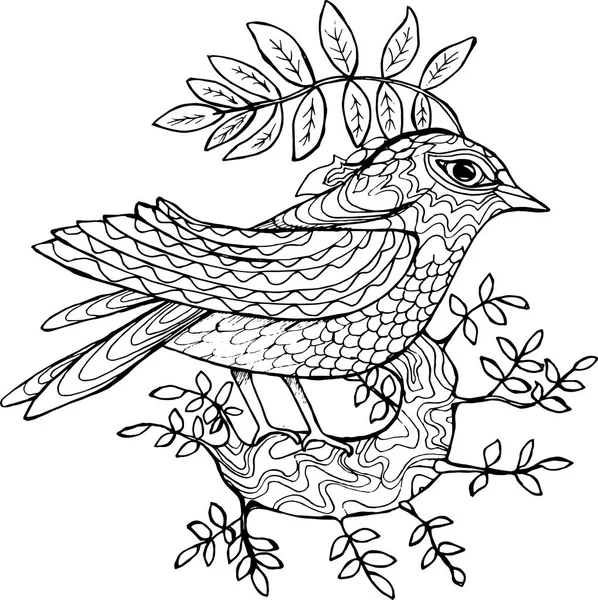 Ilustración de un pájaro en una rama de árbol. Pájaro hermoso . — Vector de stock