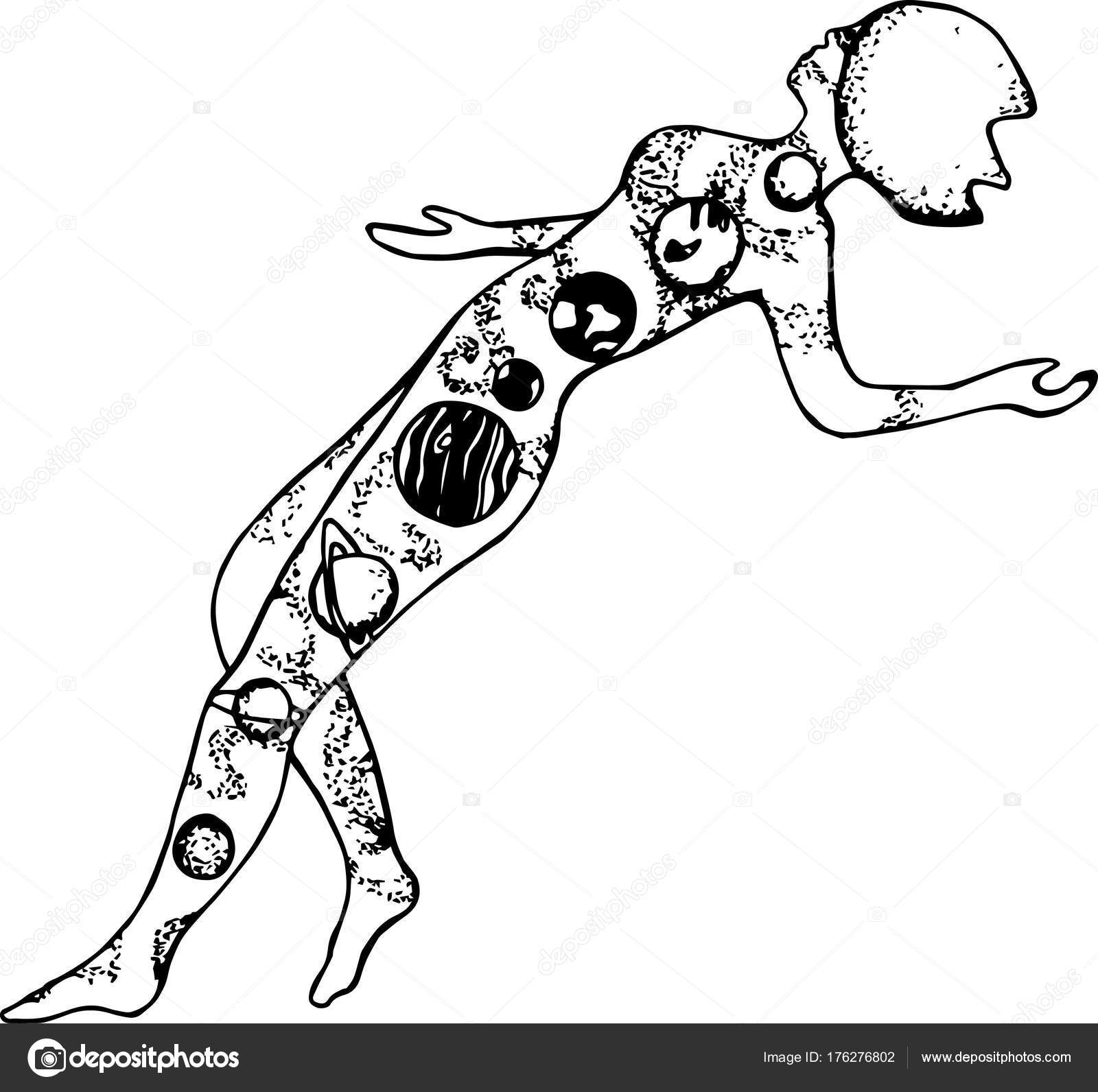 Silhouette Of A Girl With Planets Of The Solar System Inside