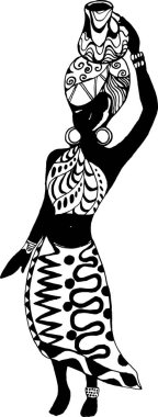 Bir Afrikalı kadın bir sürahi ile resmi siyah ve beyaz