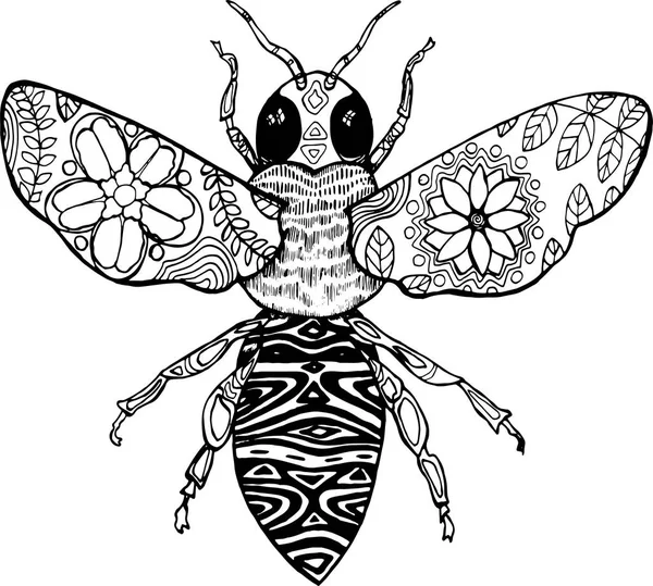 Стиль штрих-коду. Чорно-біла ілюстрація бджоли . — стоковий вектор